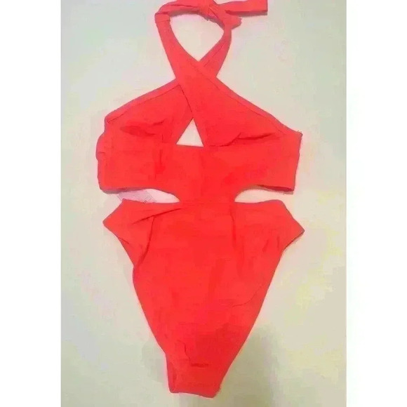 Wild Fable Cross Front Halter One Piece Swimsuit Coral NWT Size XS - Picture 4 of 6